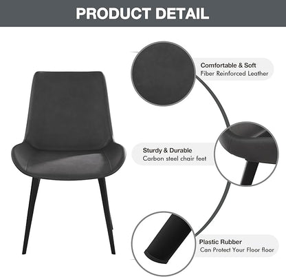 Modern Dining Chairs Set of 2, Upholstered Faux Leather Cushion Seat and Sturdy Metal Legs for Restaurant, Living Room, Brown