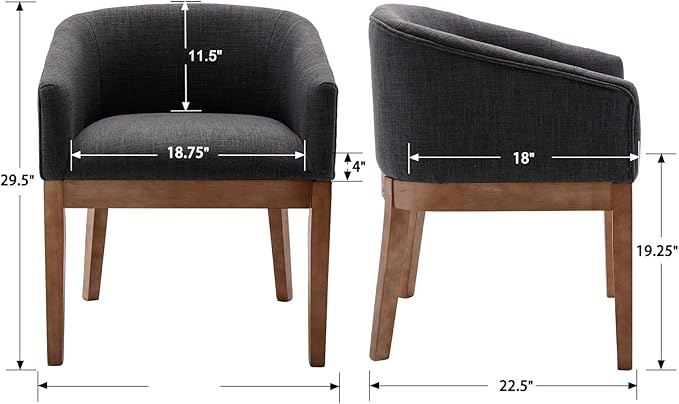 Mid-Century Modern Charcoal Dining Chairs Set of 8, Linen Upholstered Kitchen Dining Room Chairs with Wood Legs, Curved Backrest Armchairs, Charcoal