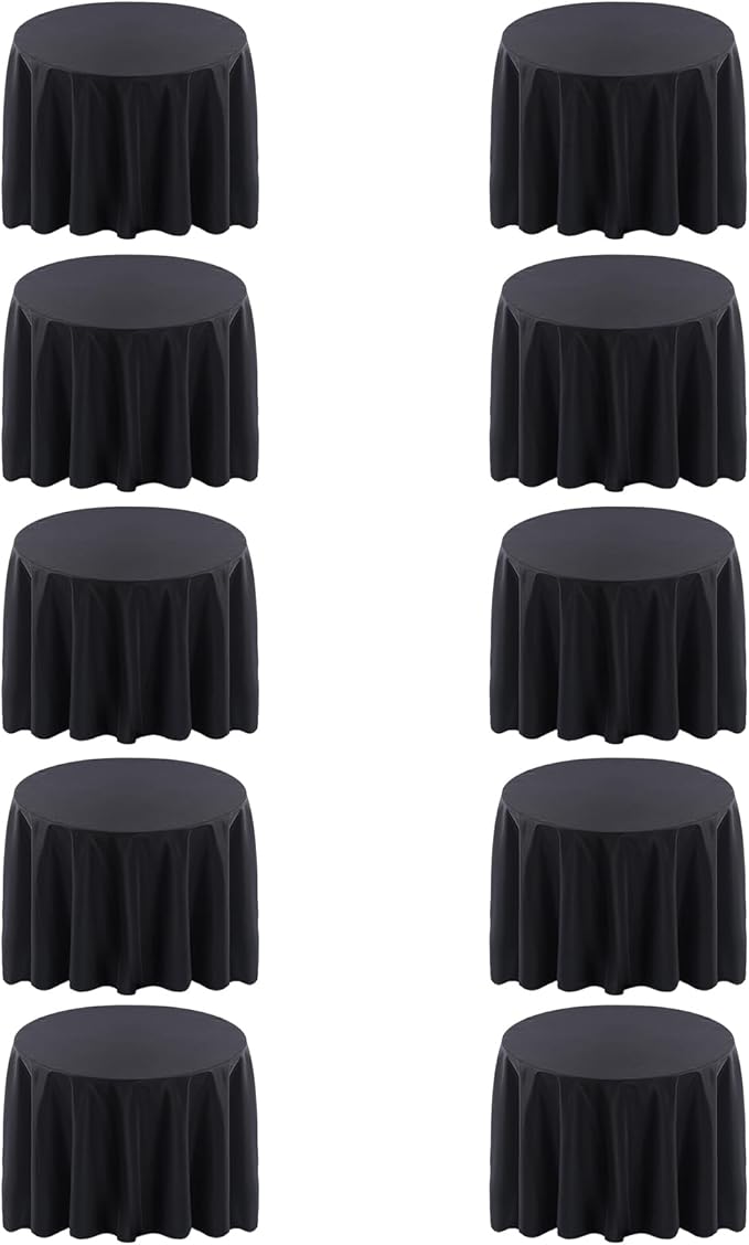 Surmente 120 inch Round Tablecloths -10 Pack Black Round Table Cloths, Polyester Fabric Table Covers for Wedding, Party, Banquet, or Restaurant