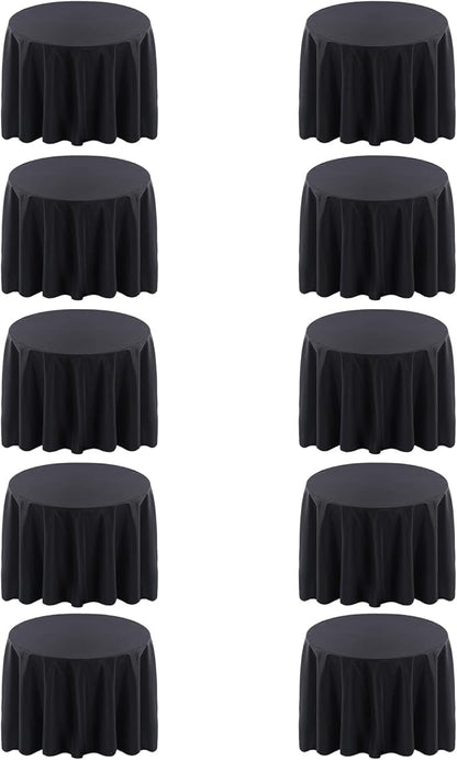 Surmente 132 inch Round Tablecloths -10 Pack Black Round Table Cloths, Polyester Fabric Table Covers for Wedding, Party, Banquet, or Restaurant