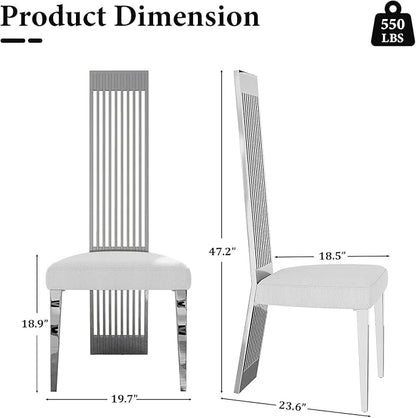 Upholstered Dining Chairs Set of 10, White and Silver Dining Room Chairs, Modern Luxury Chairs with High Back and Mirrored Silver Metal Legs for Kitchen Living Room Restaurant