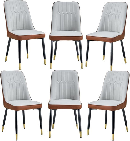 Dining Chairs Set of 6，Modern Dining Chairs, Equipped with PU Leather Backrest Cushions and Black Metal Legs, Suitable for Restaurants, Kitchens, and Dining Room Chairs