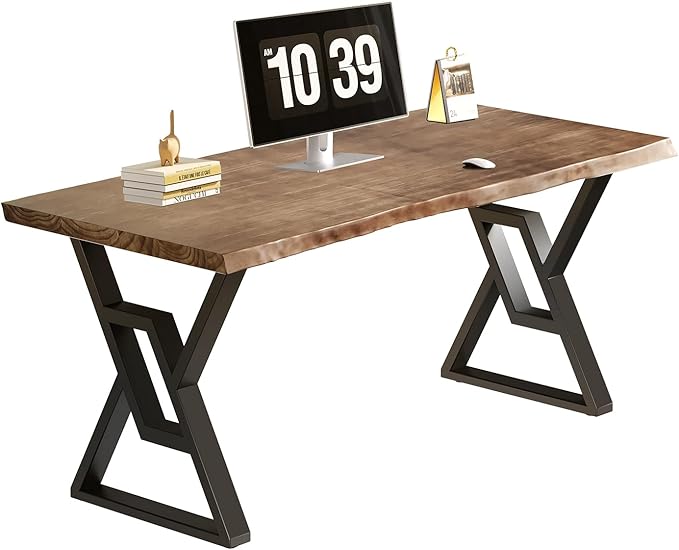 Rustic Brown 55-inch Solid Wood Computer Desk - Modern Gaming Workbench for Home Office, Modern Simple Design, Ideal for Study, Writing, Dining