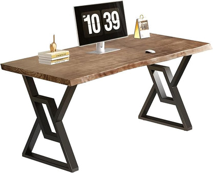 Rustic Brown 55-inch Solid Wood Computer Desk - Modern Gaming Workbench for Home Office, Modern Simple Design, Ideal for Study, Writing, Dining