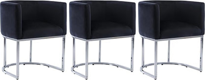 Velvet Dining Chairs Set of 3 Modern Barrel Arm Chairs with Chrome Metal Frame, Upholstered Kitchen Chairs 18.5" Wide Accent Chairs for Living Room Dining Room Restaurant, Black