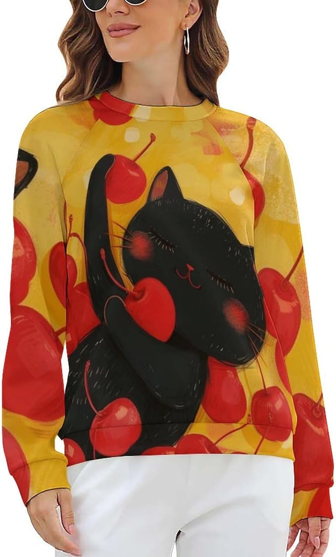 Long Sleeve Shirts for Women Cat Oil Painting Shirt 3D Graphic Sweatshirts Fall Pullover Crewneck Vintage Boho Tops