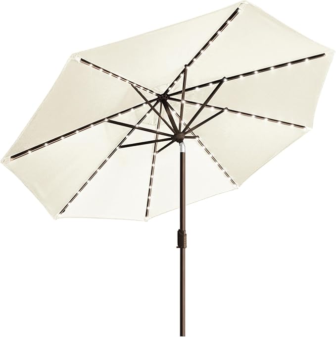 EliteShade USA 10-Year-Non-Fading Solar 9ft Market Umbrella with 80 LED Lights Patio Umbrellas Outdoor Table Umbrella with Ventilation, Natural