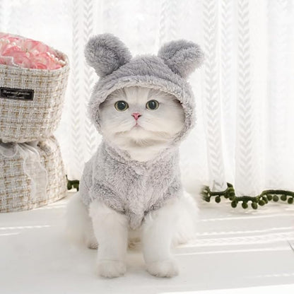 Cat Bunny Ears Costume Cute Dog Kitten Hoodies Sweater Rabbit Ears Puppy Pet Apparel (Medium,Gray)