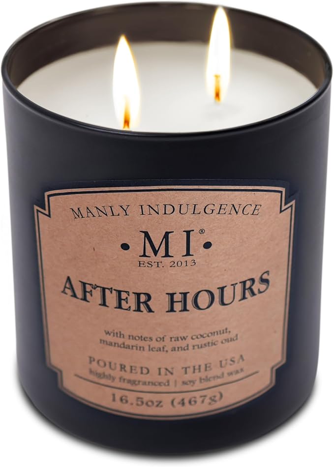 Manly Indulgence After Hours Scented Candles for Men, 2 Wick, 16.5 oz, Premium Soy Blend Wax, 60H Burn, Candles for Home Scented - Made in The USA
