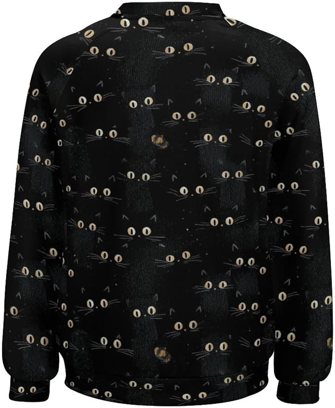 Abstract Cute Cat Shirts for Women Long Sleeve Lady Crewneck Pullover Sweatshirt Fall Winter Oversized Tops