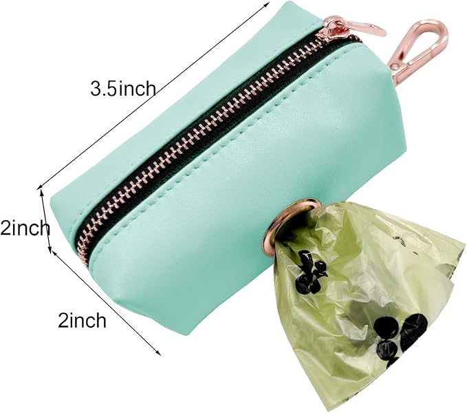 Soft Leather Dog Collar and Leash (6.6') Set - Stylish Rose Gold Heavy Duty Metal Buckle, 4 Adjustable Lengths Leash for Small Medium Large Dogs - Comfortable & Easy to Clean mintgreen Poop Bag Holder