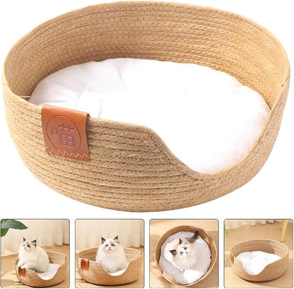 FRCOLOR Woven Cat Bed with Cushion Breathable Summer Pet Nest Cat Sleeping Bed for Cats and Small Dogs Indoor Pet Sleeping House 12.99 X 12.40 X 5.11 in