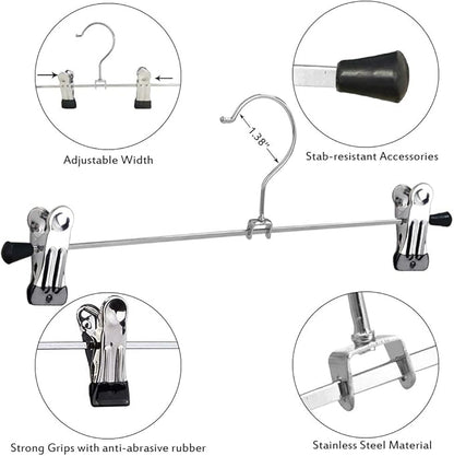 NORTHERN BROTHERS Pants Hangers with Clips Heavy Duty 20 Pack, Adjustable Metal Pants Hanger, Skirt Hangers with Clips Space Saving Hangers for Jeans