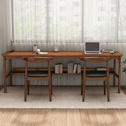 Solid Wood Dining Chairs Set of 2, Mid Century Dining Chairs, Upholstered PU Leather Chairs with Wide Curved Backrest, Chairs for Dining Room, Kitchen, Walnut Finish