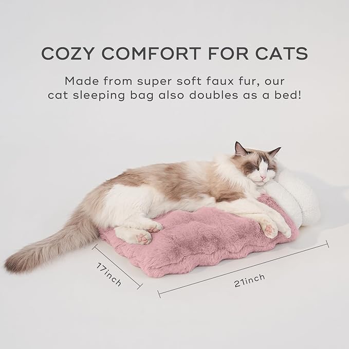 Cat Sleeping Bag for Indoor Cats Self Warming Cat Bed Fits up to 15 lbs Pets Soft Plush Warm Bed 360° Wrap Bag Washable Comfortable Pet Sleeping Bed 21" × 17" Pink
