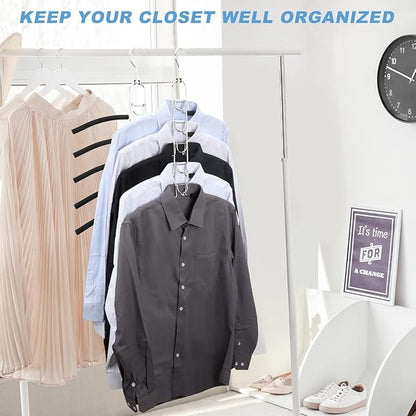 Space Saving Clothes Hangers, Multilayer Metal Hanger 4 Pack 5 in 1 Space Saver Coat Hangers, Anti-Slip Foam Padded Shirt Suit Hanger for Closet Storage Organizer
