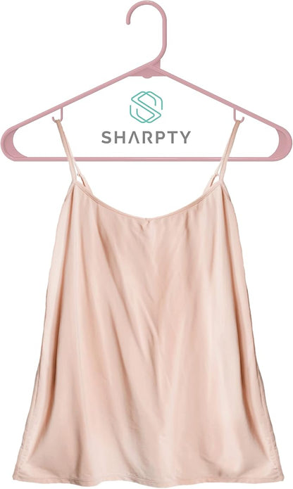 Sharpty Plastic Hangers Clothes Hangers for Clothing, Closet, Coats & Shirts - Durable, Thick, Tough & Space Saving - for Everyday Standard Use, Room Essentials & Basics - 60 Pack - Pink