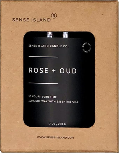 SENSE ISLAND Rose Oud Scented Candles for Men&Women | Natural Soy Candle 50 Hrs Burn Time Highly Scented Candles for Home Scented
