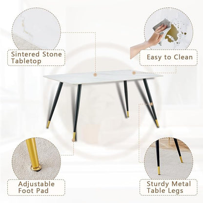 White Dining Table Set for 4, 62'' Dining Table Set for 4, Sintered Stone Dining Room Sets for 4, Easy to Assemble