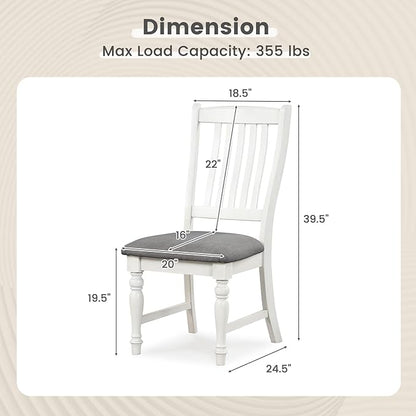 Giantex Wood Dining Chairs Set of 4, Farmhouse Kitchen Chairs with Solid Wood Frame, Max Load 355 Lbs, Armless Upholstered Dining Side Chairs with Cushion Seat, Slat Back Dining Room Chair, White