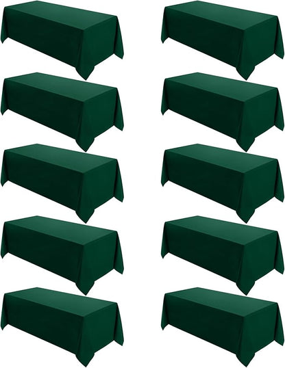 VidaFete Tablecloth 10 Pack 90 * 132inch Rectangle Table Cloth Polyester, Stain Wrinkle Resistant Polyester Dining Table Cover for Kitchen Dinning Party Wedding Rectangular Buffet Decoration(Green)