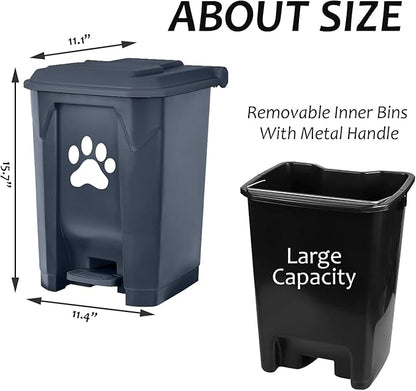 tebiete Dog Poop Trash Can Outdoors Pet Waste Station with Lid Dog Waste Disposal Container with Removable Inner Bin Bucket Hands-Free Pedal Garden Yard Home with Waste Bags, Grey