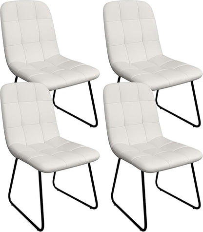 Dining Chairs Set of 4, Modern Kitchen Faux Leather Dining Room Chair for Kitchen Living Dining Room (4 White Chairs)