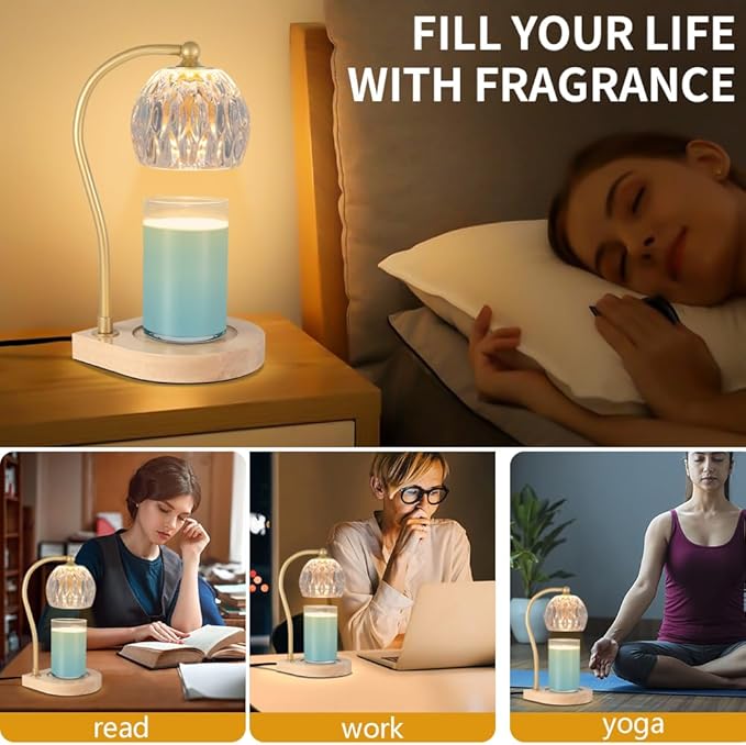 Candle Warmer Lamp with Timer-Electric Candle Warmer Lamp for Jar Candles with 2Bulbs Candle Warmer with Timer & Dimmer for Home Decor Gifts for Women Mom Christmas (Gold-Amber)