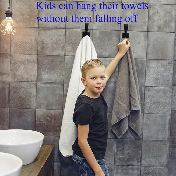 Black Coats Towels Hooks,Towel Robe Clothes Coat Hooks,Heavy Duty Wall Mount Hooks for Bath Bedroom Kitchen Pool Garage Hotel,2 Pack