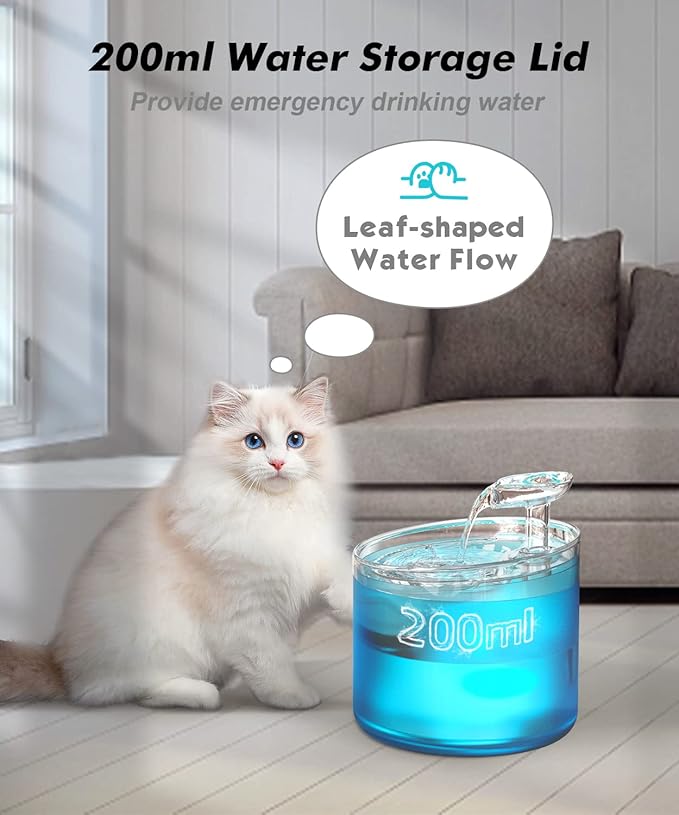 NPET WF100 Cat Foutain, 54oz/1.6L Automatic Pet Water Fountain Dog Water Dispenser with 2 Flow Modes, Bottom Suction LED Light Quiet Pump for for Cats & Small Dogs