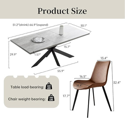 ZckyCine Dining Table Set for 6, Modern 78'' Wood Dining Table and Fabric Dining Chairs Set of 6,Table and Chairs Set of 6,Ideal for Kitchen Dining Room