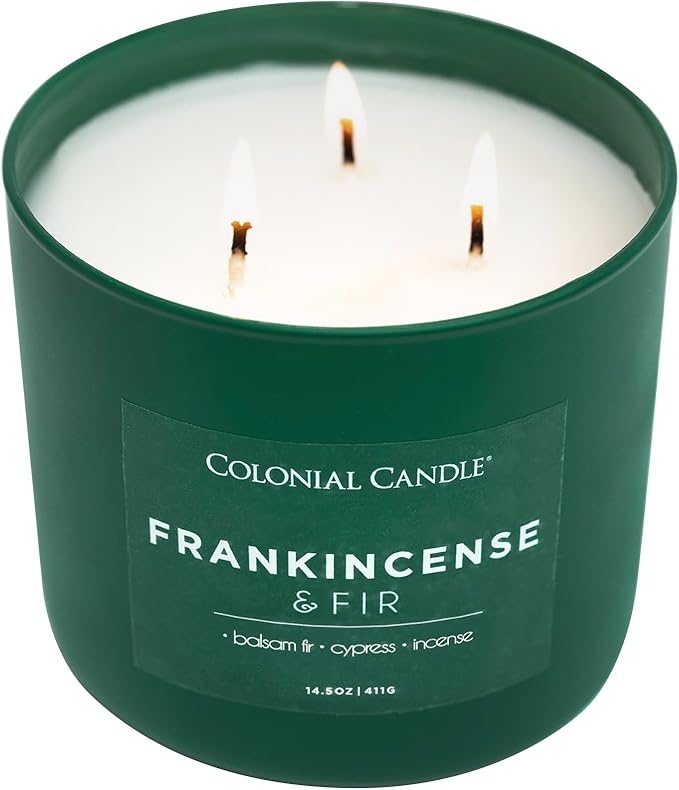 Colonial Candle Frankincense & Fir Scented Jar Candle, Pop of Color Collection, 3 Wick, 14.5 oz - Up to 60 Hours Burn