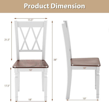 POWERSTONE Wooden Dining Chairs Set of 2, Farmhouse Kitchen Chair with High Backrest, 360 lbs Armless Dinette Seat for Kitchen, Dining Room, Living Room, White and Walnut