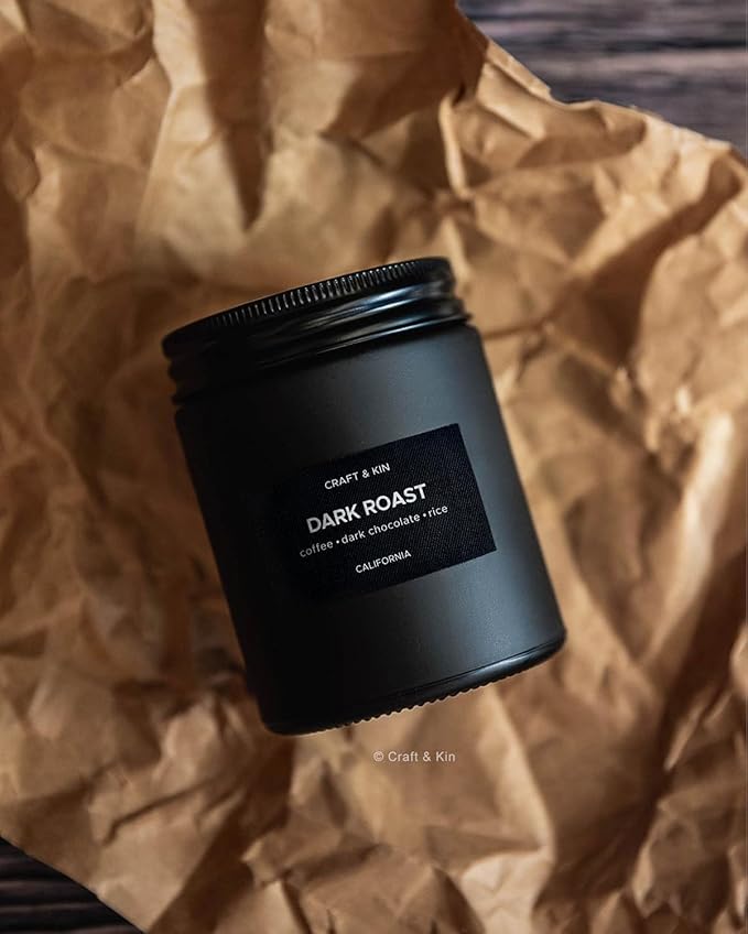 Craft & Kin Premium Dark Roast Coffee Candle | Black Christmas Scented Candles for Home | Long Lasting with 45 Hour Burn Time, 7.6oz | Soy Holiday Candle | Aromatherapy at Home | Gifts for Men