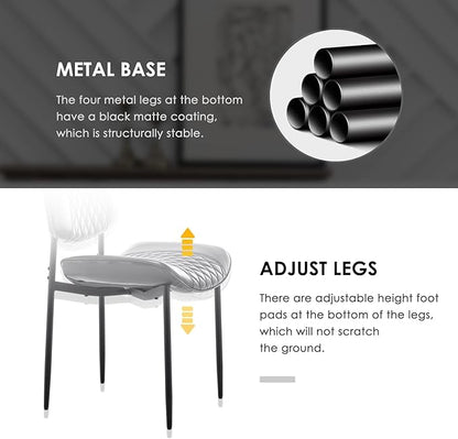 Modern Dining Chairs Set of 4, Leather Dining Chair with Metal Legs, Upholstered Dining Room Chairs for Dining Room, Kitchen, Vanity (Black)