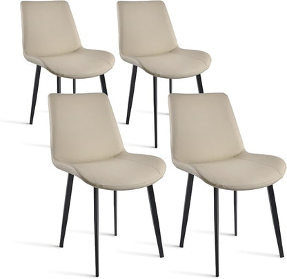 Dining Chairs, Modern PU Leather Dining Room Chair with Sturdy Metal Legs, Upholstered Seat Dinner Chairs Accent Side Chairs for Indoor Kitchen Living Room (Light Grey, Set of 4)