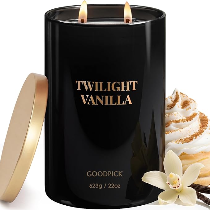 Goodpick Twilight Vanilla Scented Candles, Citrus & Floral Candles for Home, 22oz Soy Wax, 120hrs Creamy Vanilla, Bedroom Gift