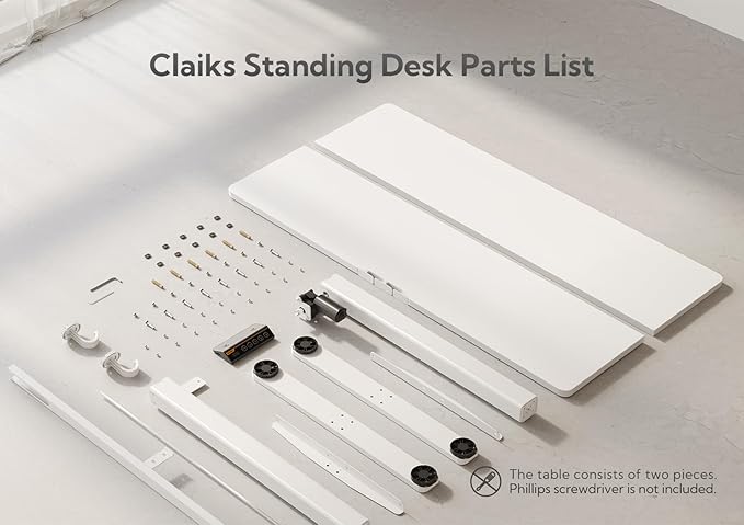 Claiks Electric Standing Desk, Adjustable Height Stand up Desk, 55x24 Inches Sit Stand Home Office Desk with Splice Board, White Frame/White Top