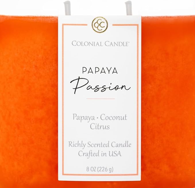 Colonial Candle Papaya Passion Scented Candle Jar, Highly Fragranced Candles for Home Scented, Mottled Wax Candle, 2 Wick, 8 oz - Made in The USA