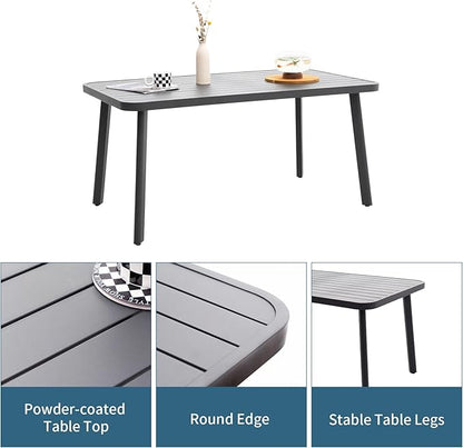 Outdoor Dining Table for 4 Person 62" Rectangle Aluminum Table Patio Furniture for Garden, Lawn, Patio, Grey