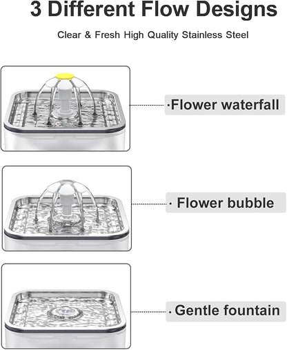 Crystal Cat Water Fountain Stainless Steel with 4 Filters and 4 Sponges, 101oz/3L Pet Fountain with LED Light for Cats and Dogs (Clear)