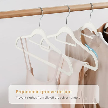 Velvet Clothing Hangers Non-Slip White Suit Hanger Space Saving Clothes Hanger Heavy Duty Adult Hanger Hangers with 360°Swivel Hook 20 Pack