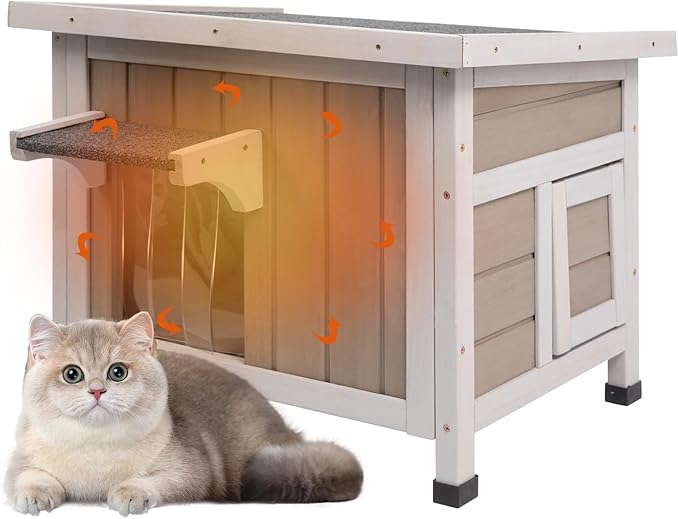 Insulated 22.44" L Cat House,All-Round Foam Feral Cat Shelter for Winter Cats,Outdoor Weatherproof Cat Enclosure with Asphalt Roof & 2 Escape Doors for Winter Small Cats,Grey
