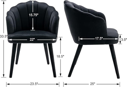 Velvet Dining Chairs Set of 4 Modern Living Room Chairs with Petal Back & Wood Legs Comfy Upholstered Side Chair Accent Chair for Dining Room/Bedroom/Vanity, Black