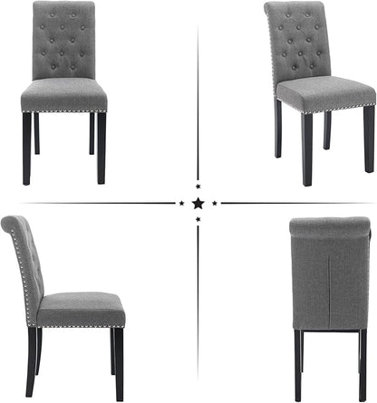 Westice Dining Room Chairs Set of 2 Upholstered Fabric Kitchen Chairs Dining Room Side Chair with Nailhead Trim and Rubber Wood Legs for Small Space Apartment, Gray