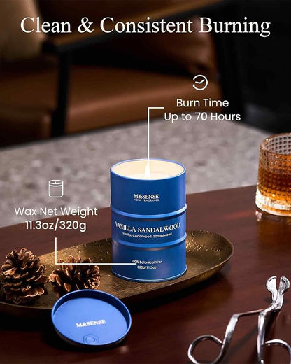 M&SENSE Vanilla Sandalwood Scented Candles Natural Non Toxic, Aromatherapy Candle for Stress Relief Meditation Relaxing, Housewarming Gifts for Women Men, 11.3oz 70 Hour Long Burning