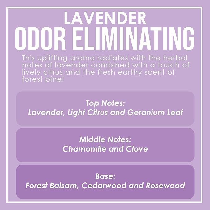 Lavender Odor Eliminating Highly Fragranced Candle - Eliminates 95% of Pet, Smoke, Food, and Other Smells Quickly - Up to 80 Hour Burn time - 12 Ounce Premium Soy Blend