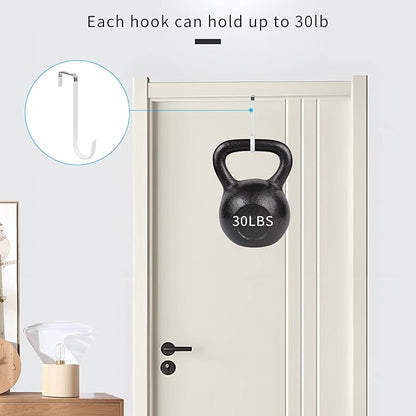 FYY Over The Door Hooks, 4 Pack Upgraded Long Door Hangers Hooks with Rubber Prevent Scratches Heavy Duty Organizer Hooks for Hanging Clothes, Towels, Hats, Coats, Bags White