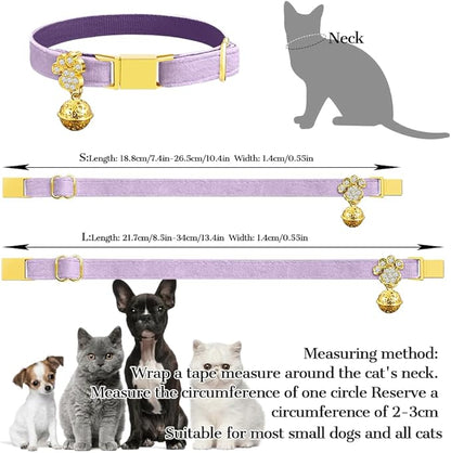 Personalized Breakaway Cat Collars - Magnetic Buckle, Bell - Safety Quick Release, Customized for Girls & Boys Cats - Velvet -Navy