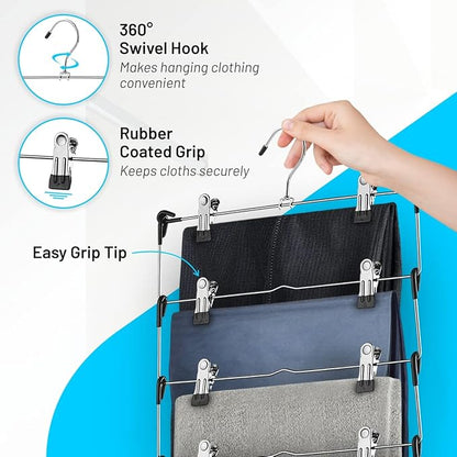 DEILSY™ 5-Tier Skirt Hangers with Clips (3 PK) Pant Space Saving Multiple in one Clothes with Clip Multiple Pants Hanger for Closet Bottom Hangers Metal Hanger with Clips